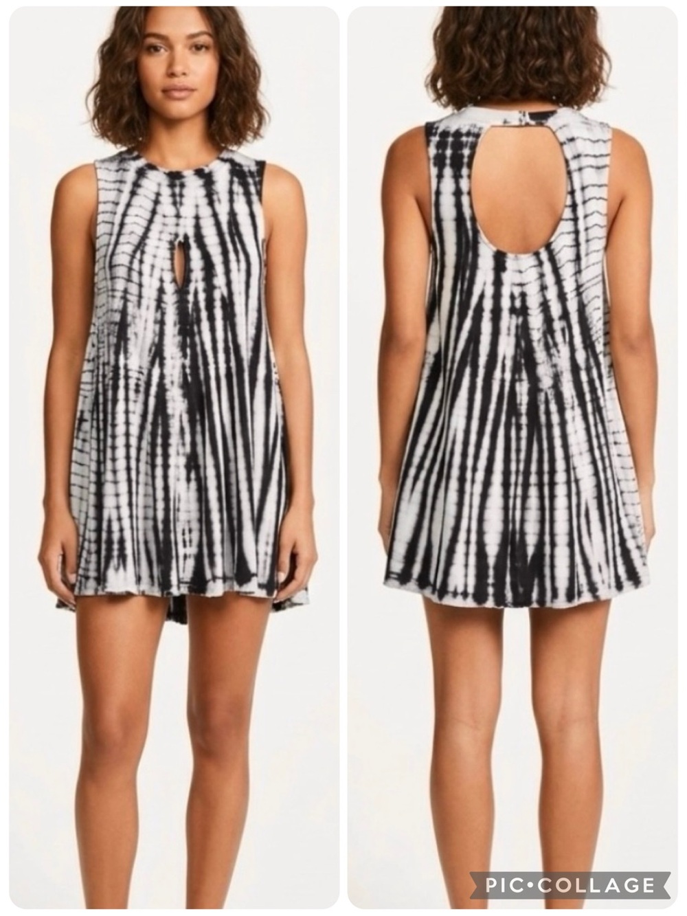 Audrey 3+1 Dress Mini Swing Cutout Black Gray Tie Dye S Boho Chic